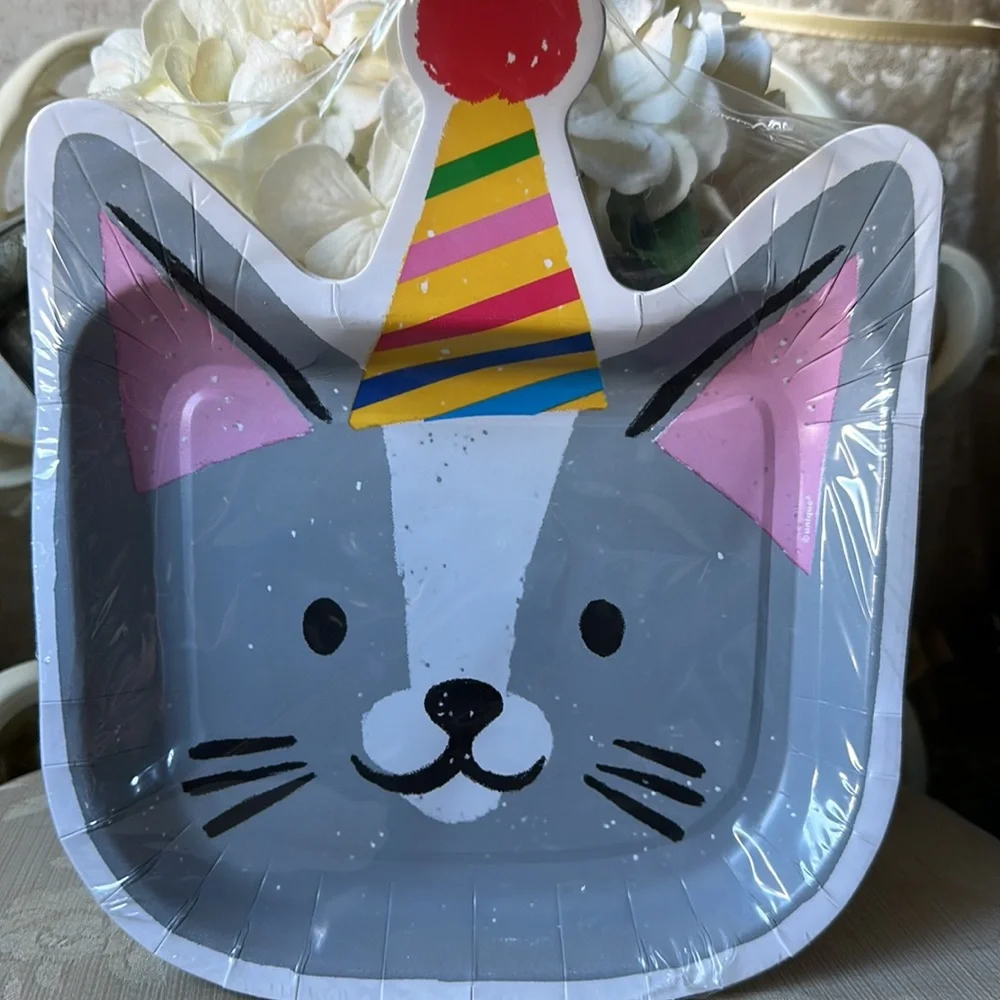 Cat Party Paper Plate - Gray
